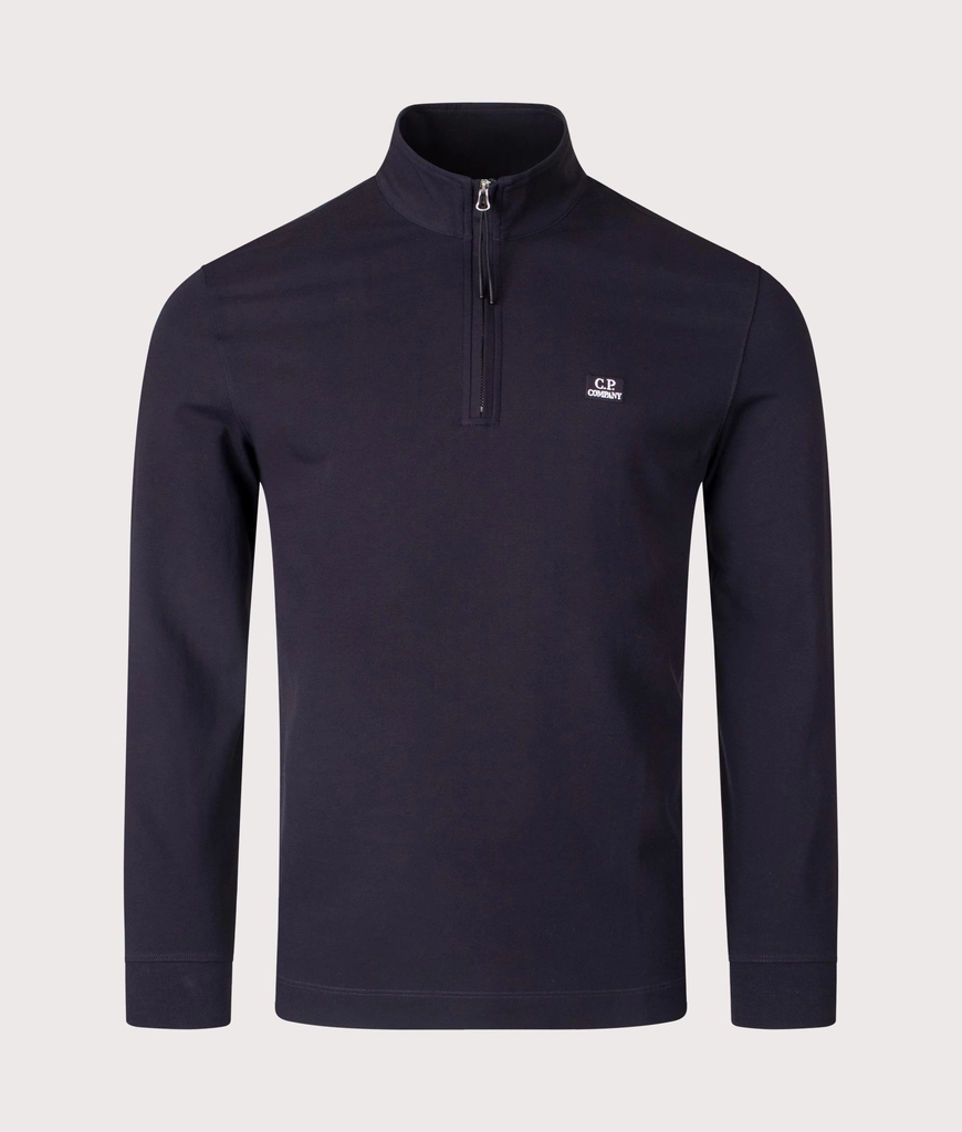 CP Company Mens Stretch Piqué Quarter Zip Long Sleeve Polo Shirt